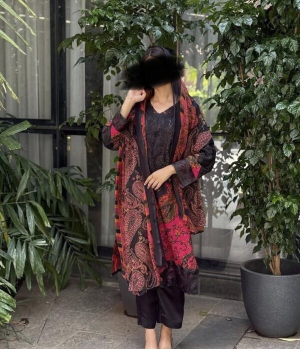 Black pakistani printed casual suit- 592