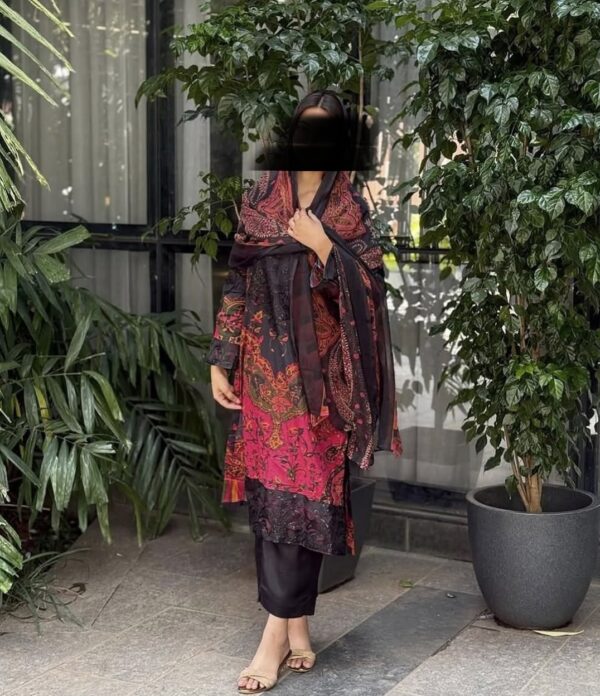 Black pakistani printed casual suit- 592 - Image 2