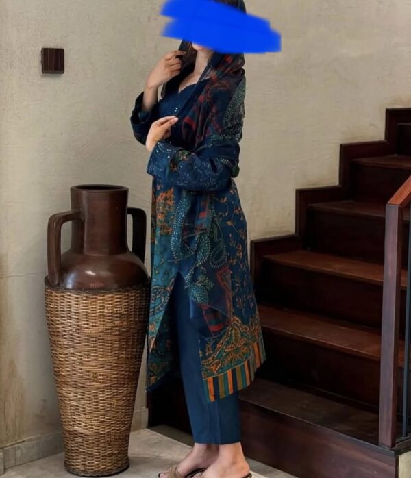Black pakistani printed casual suit- 592 - Image 4